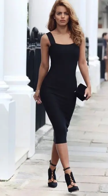 black bodycon dress with sneakers outfit