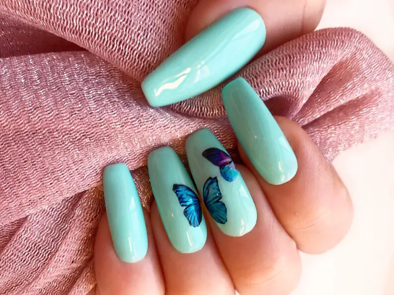 Blue butterfly nail designs with rhinestones - wide 1