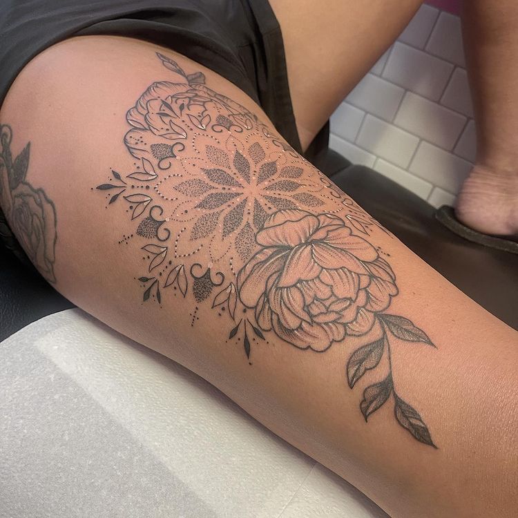 travel thigh tattoo