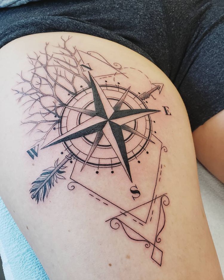 travel thigh tattoo